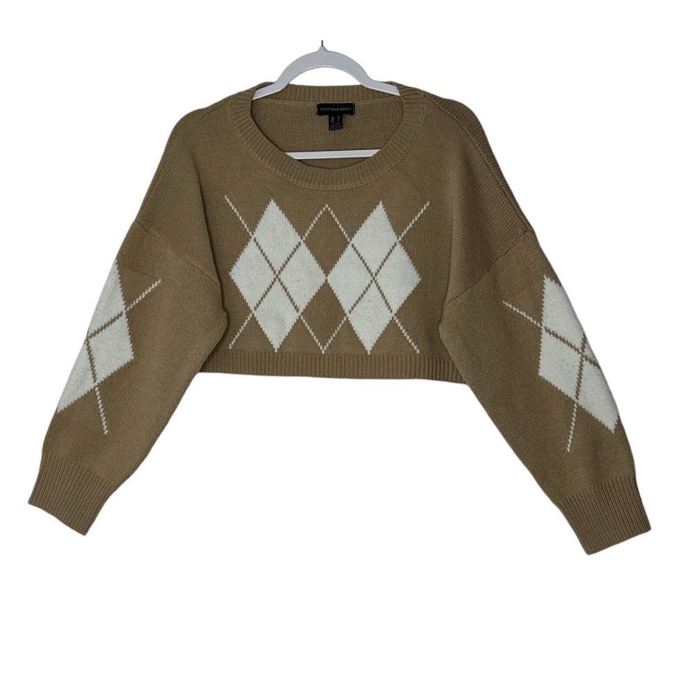 Streetwear Society Sweater Womens Small Beige Pullover Cropped Knit Cozycore